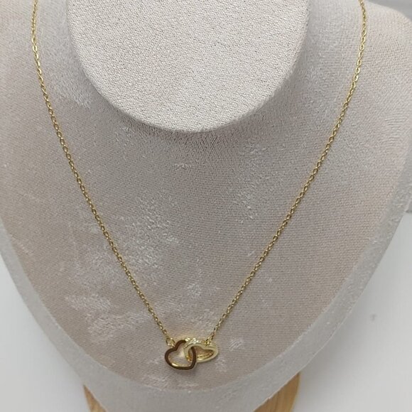 14K Gold Plated Interlocking Heart Pendant Shaped Chain AAA Zircon - Picture 5 of 6